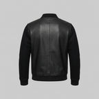 Men's Black Leather Varsity Bomber Jacket