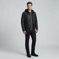 Men's Black Leather Hooded Jacket