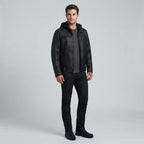 Men's Black Leather Hooded Jacket