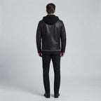 Men's Black Leather Hooded Jacket