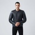 Men's Black & Blue Leather Motorcycle Jacket
