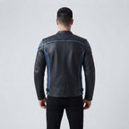 Men's Black & Blue Leather Motorcycle Jacket