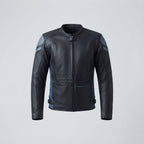 Men's Black & Blue Leather Motorcycle Jacket