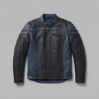 Men's Black & Blue Leather Motorcycle Jacket