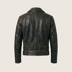 Men's Black Belted Motorcycle Leather Jacket