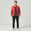 Men's Red Leather Varsity Bomber Jacket