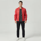 Men's Red Leather Varsity Bomber Jacket