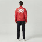 Men's Red Leather Varsity Bomber Jacket