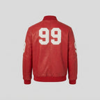 Men's Red Leather Varsity Bomber Jacket