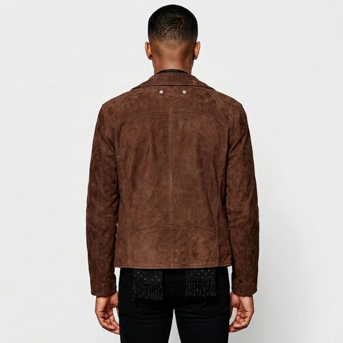 Chocolate Brown Suede Biker Jacket for Men