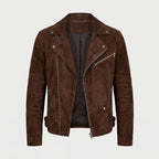Chocolate Brown Suede Biker Jacket for Men