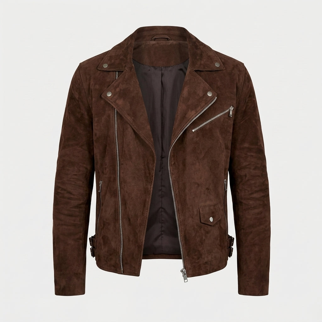 Chocolate Brown Suede Biker Jacket for Men