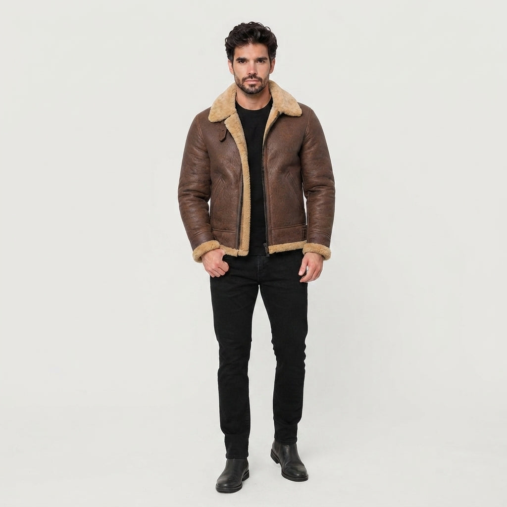 Men's Brown Shearling Bomber Jacket