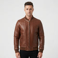 Cognac Brown Leather Bomber Jacket – Men