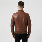 Cognac Brown Leather Bomber Jacket – Men