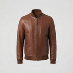 Cognac Brown Leather Bomber Jacket – Men