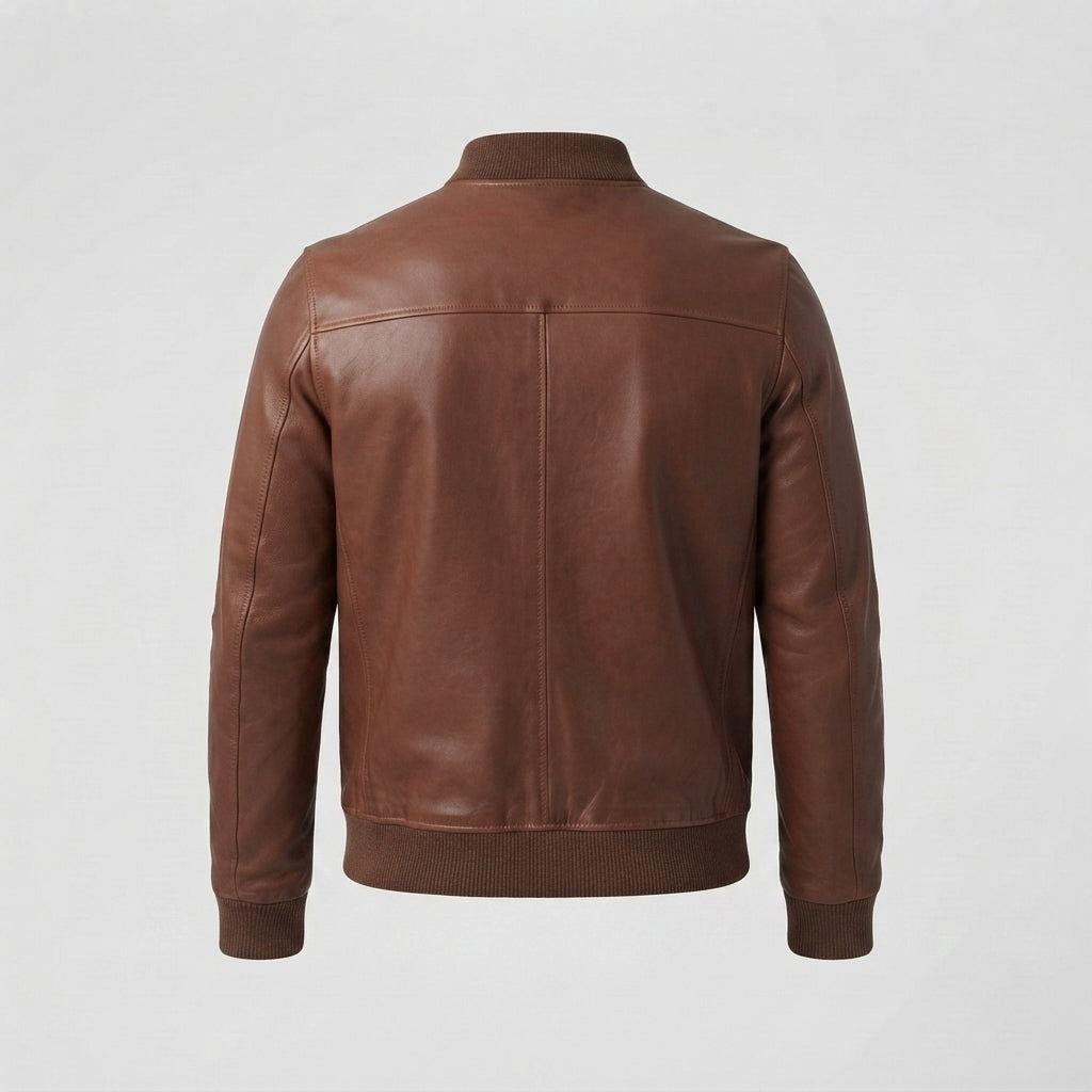 Cognac Brown Leather Bomber Jacket – Men