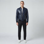 Men's Navy Leather Aviator Jacket