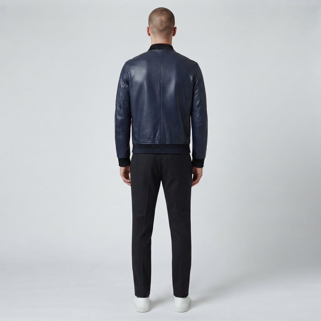 Men's Navy Leather Aviator Jacket