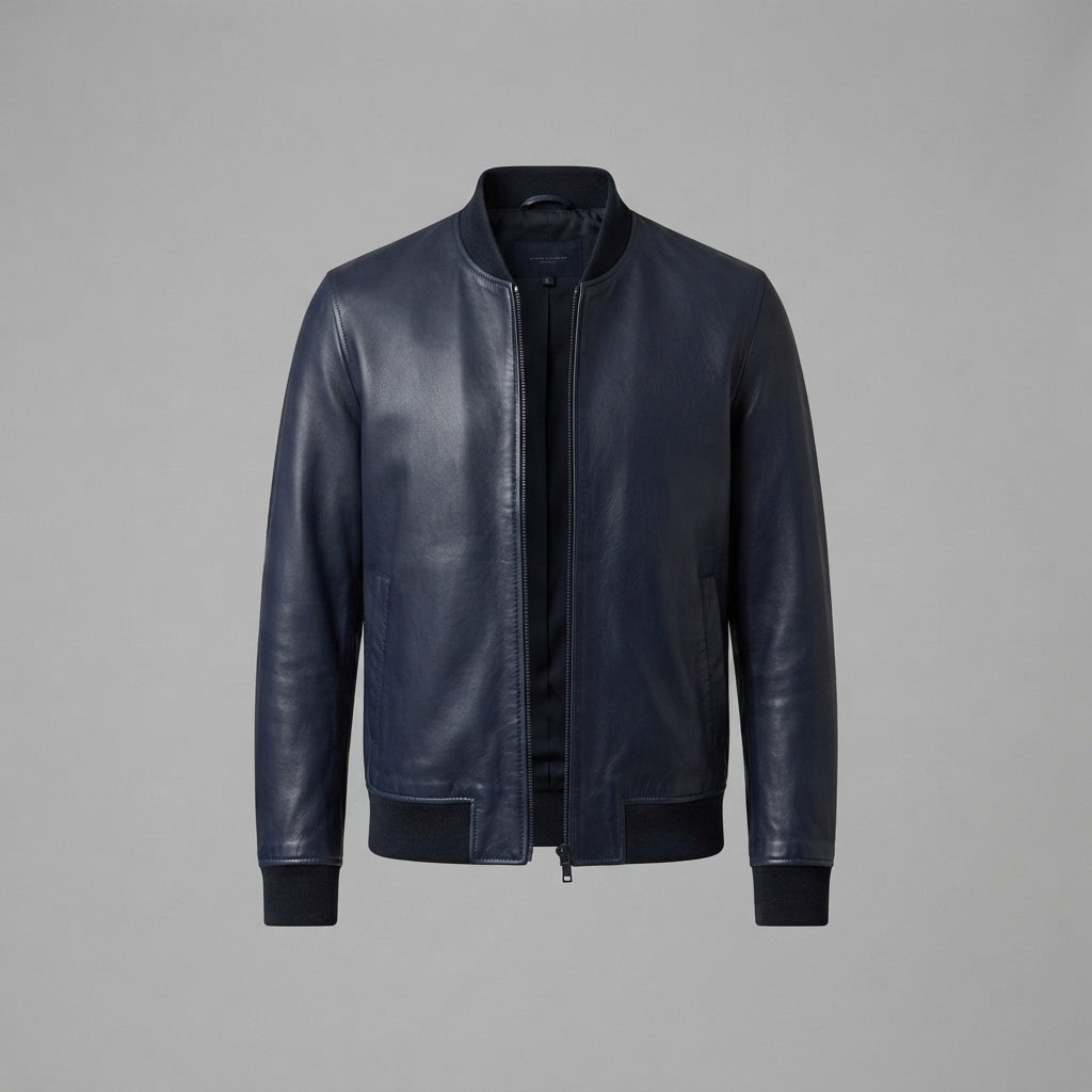 Men's Navy Leather Aviator Jacket