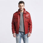 Men's Red Leather Field Jacket