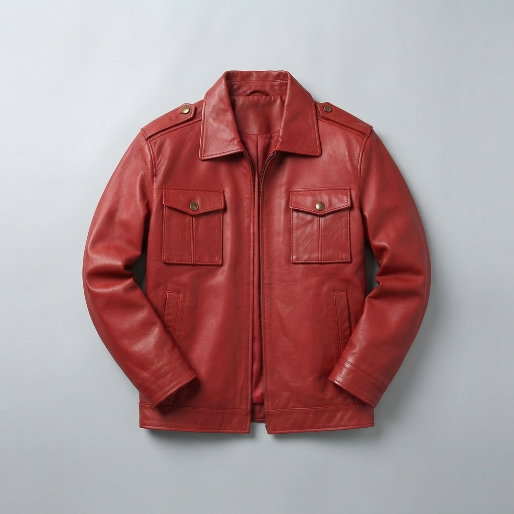 Men's Red Leather Field Jacket
