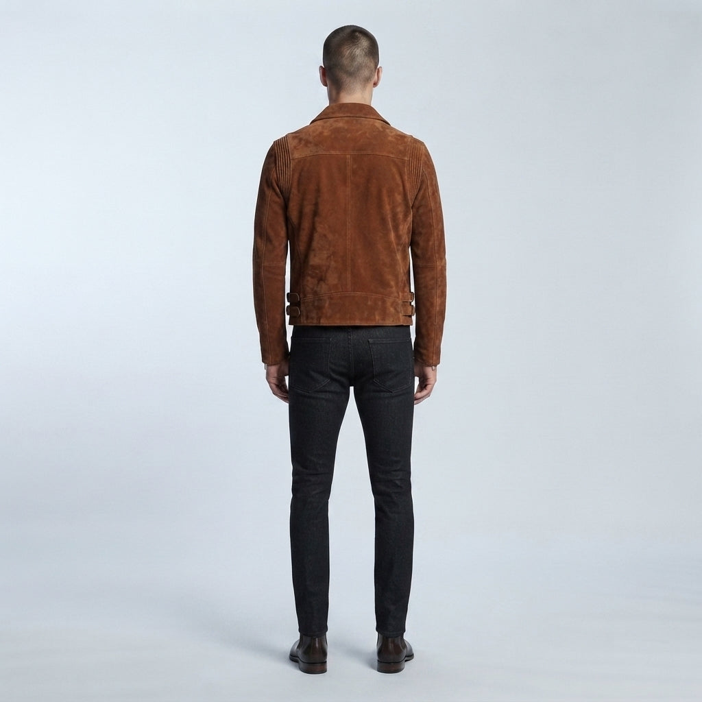 Men's Tobacco Suede Moto Jacket