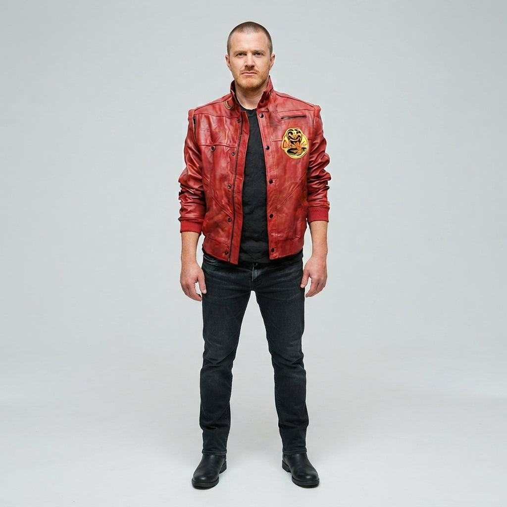 Men's Red Leather Bomber Jacket – Cobra Kai Edition