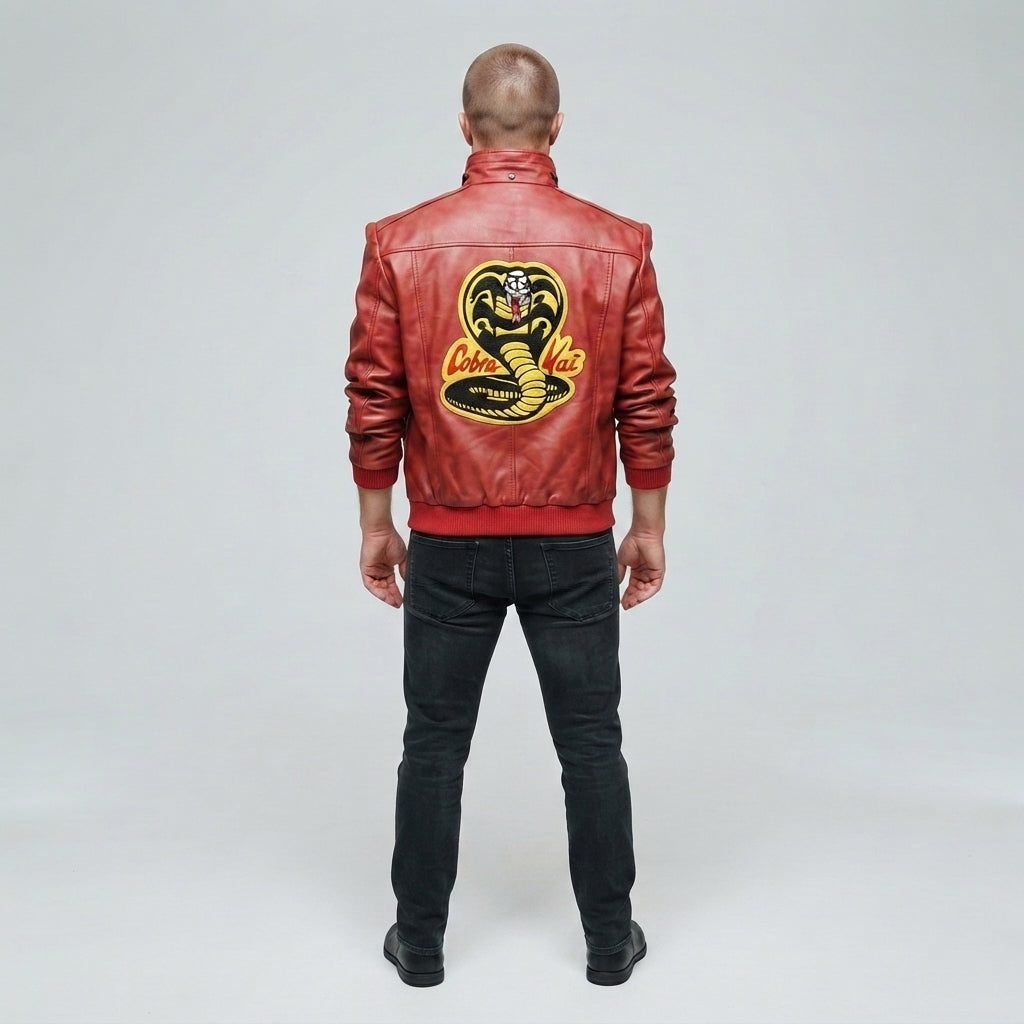 Men's Red Leather Bomber Jacket – Cobra Kai Edition