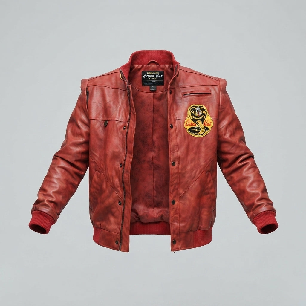 Men's Red Leather Bomber Jacket – Cobra Kai Edition
