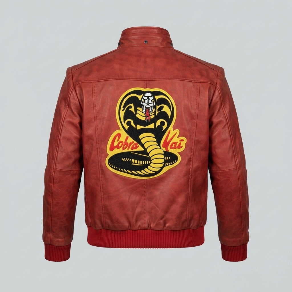 Men's Red Leather Bomber Jacket – Cobra Kai Edition