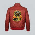Men's Red Leather Bomber Jacket – Cobra Kai Edition