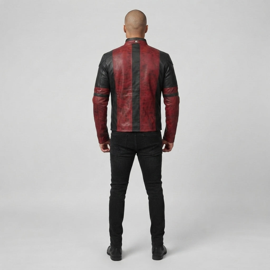 Deadpool Distressed Red & Black Leather Jacket – Men's