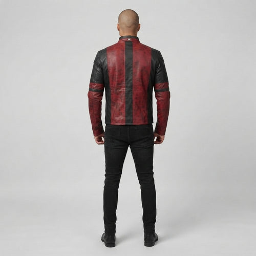 Deadpool Distressed Red & Black Leather Jacket – Men's