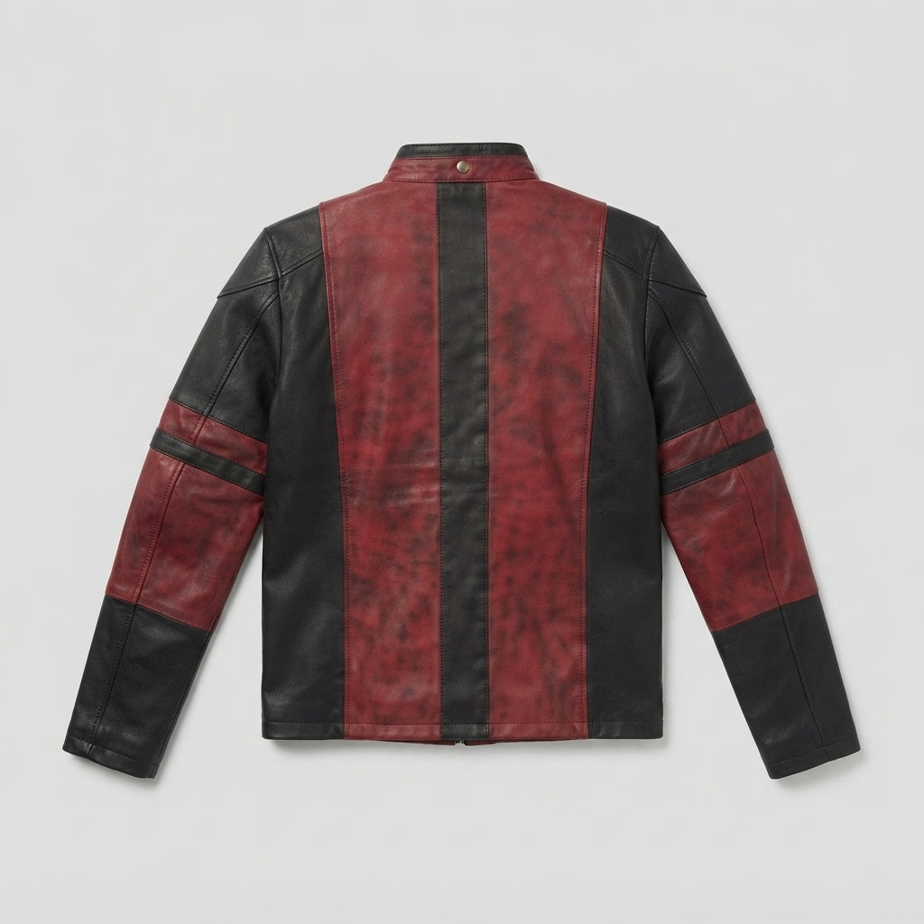 Deadpool Distressed Red & Black Leather Jacket – Men's
