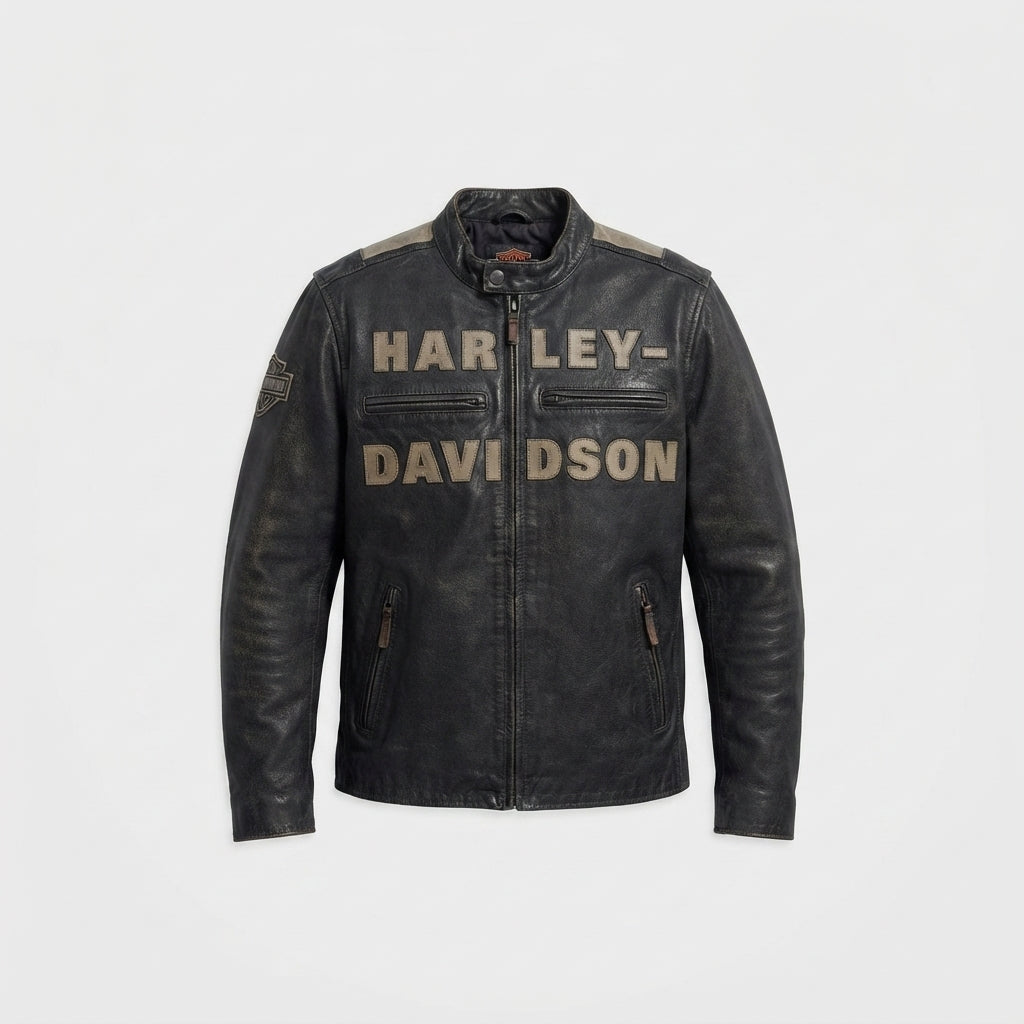 Distressed Black Biker Leather Jacket