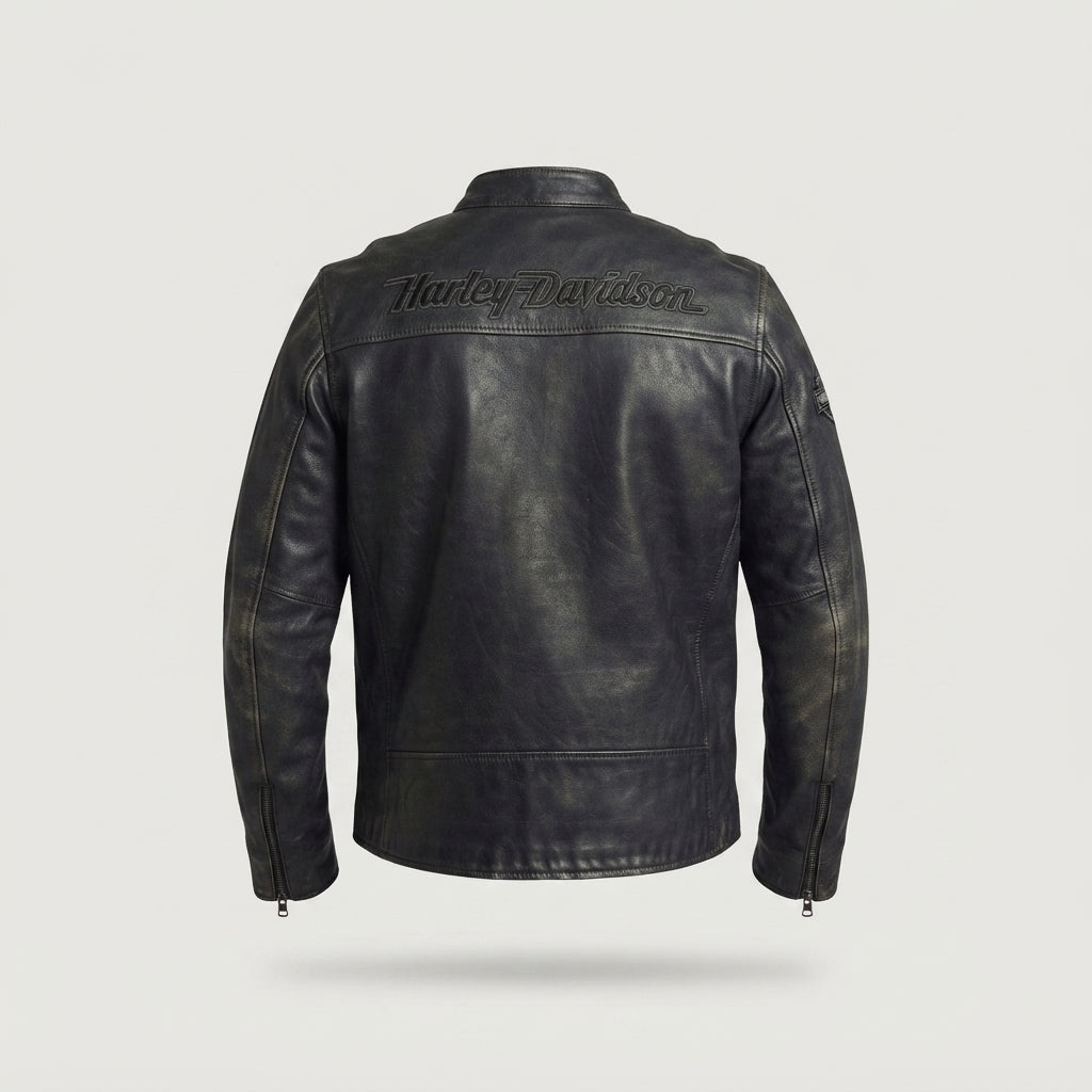 Distressed Black Biker Leather Jacket