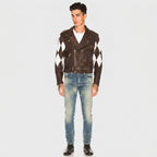Men's Distressed Brown Diamond-Quilted Biker Leather Jacket