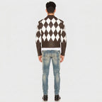 Men's Distressed Brown Diamond-Quilted Biker Leather Jacket