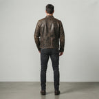 Men's Distressed Brown Leather Cafe Racer Jacket