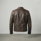Men's Distressed Brown Leather Cafe Racer Jacket