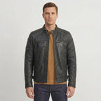 Men's Asymmetrical Zip Black Leather Moto Jacket
