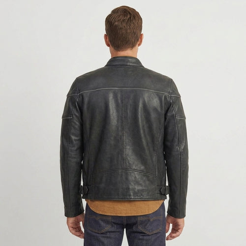 Men's Asymmetrical Zip Black Leather Moto Jacket
