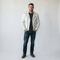 Men's Off-White Distressed Leather Biker Jacket