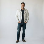 Men's Off-White Distressed Leather Biker Jacket