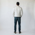 Men's Off-White Distressed Leather Biker Jacket