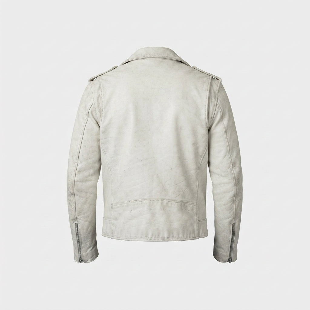 Men's Off-White Distressed Leather Biker Jacket