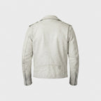 Men's Off-White Distressed Leather Biker Jacket