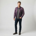 Men's Purple Distressed Leather Cafe Racer Jacket