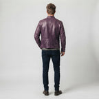Men's Purple Distressed Leather Cafe Racer Jacket